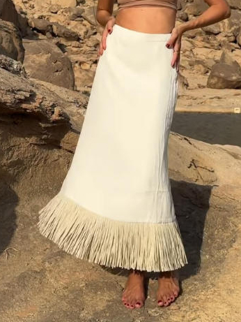Elegant Tassel High-Waisted Midi Skirt