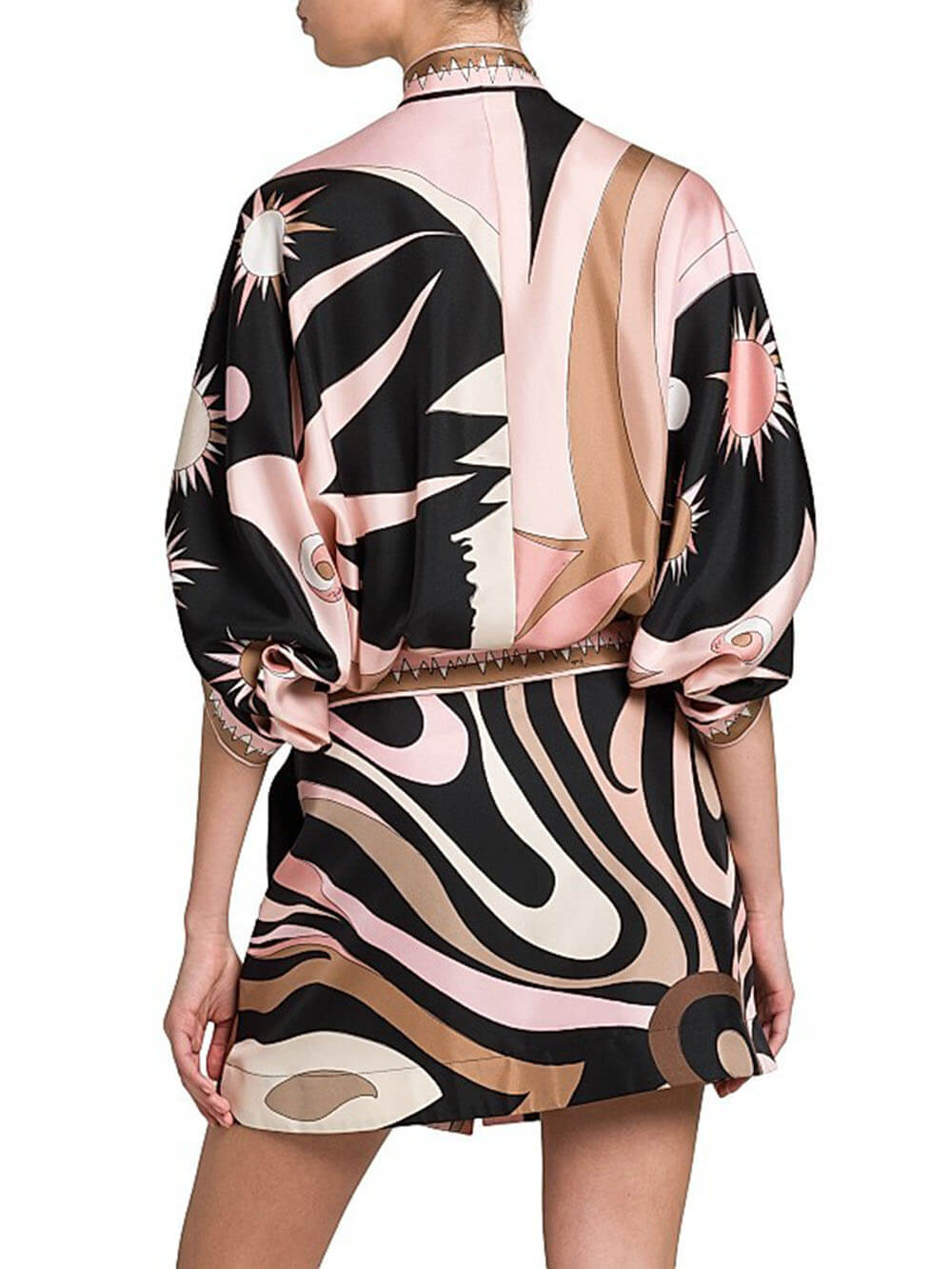 Unique Printed Batwing Sleeve Button-Front Twill Shirt Mini Dress