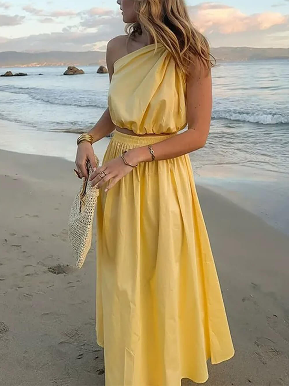 Elegant Solid Ruched High-Waist Maxi Skirt