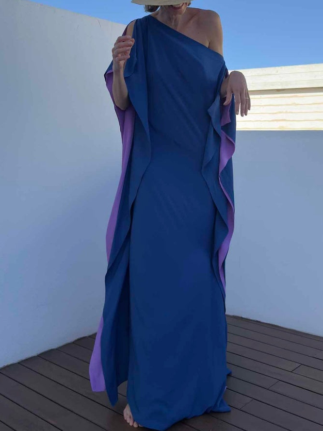 Bohemian Satin Two-Tone Kaftan Maxi Dress