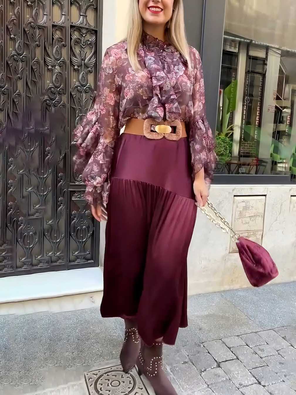 Elegant Floral Ruffled Chiffon Blouse