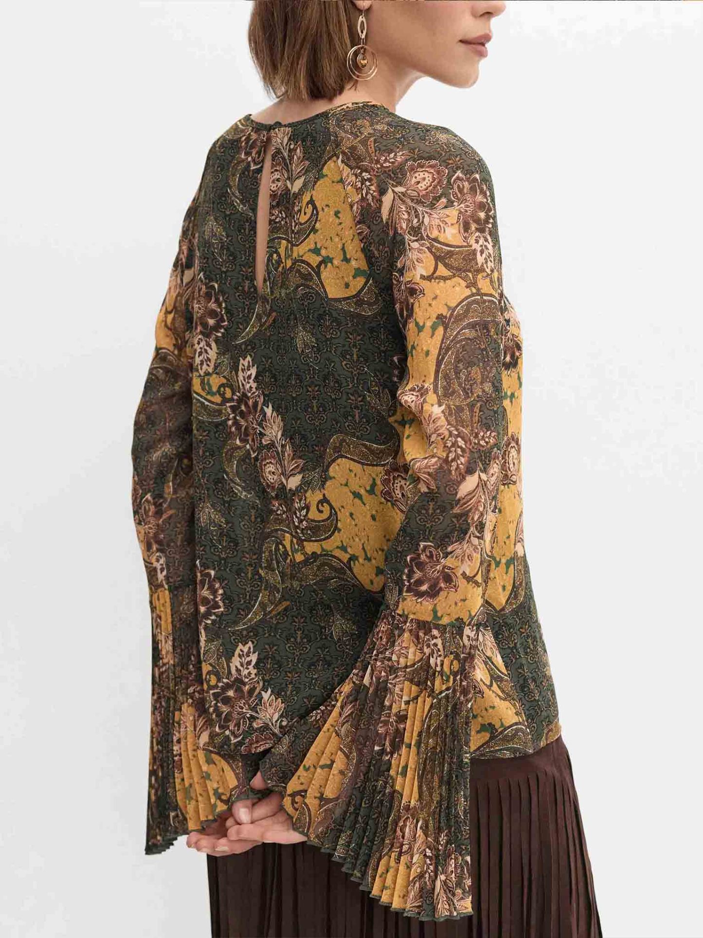 Retro Paisley Print Bell-sleeve Shirt