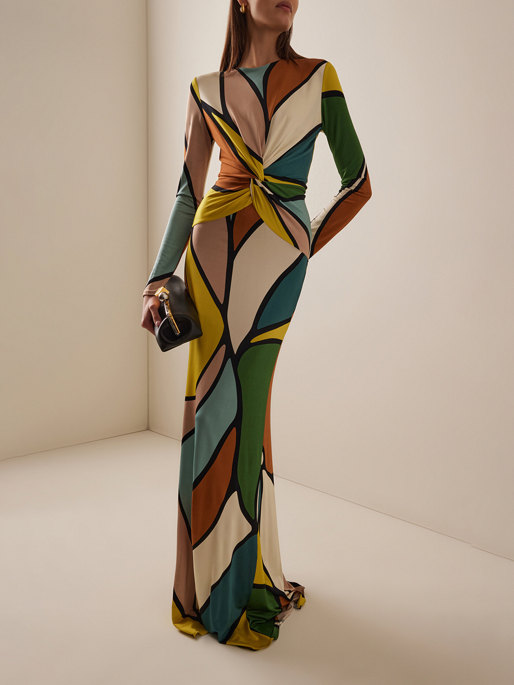 Retro Geometric Print Twisted Maxi Dress