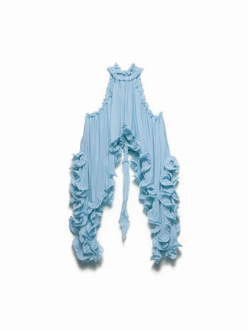 Exquisite Chiffon Ruffle Backless Asymmetric Top & Elastic Waist Relaxed Shorts Set