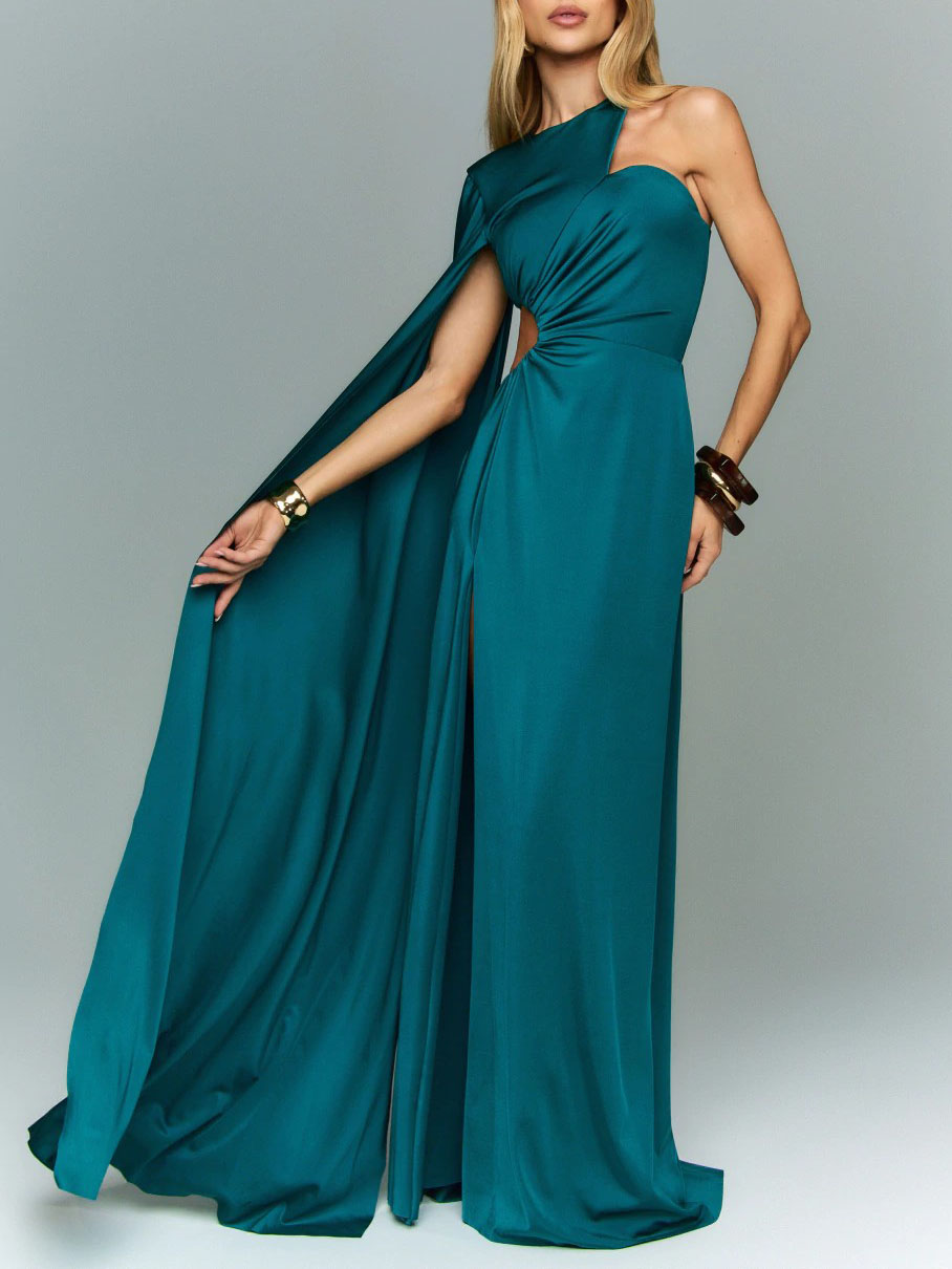Sexy One-Shoulder Cutout Slit Maxi Dress