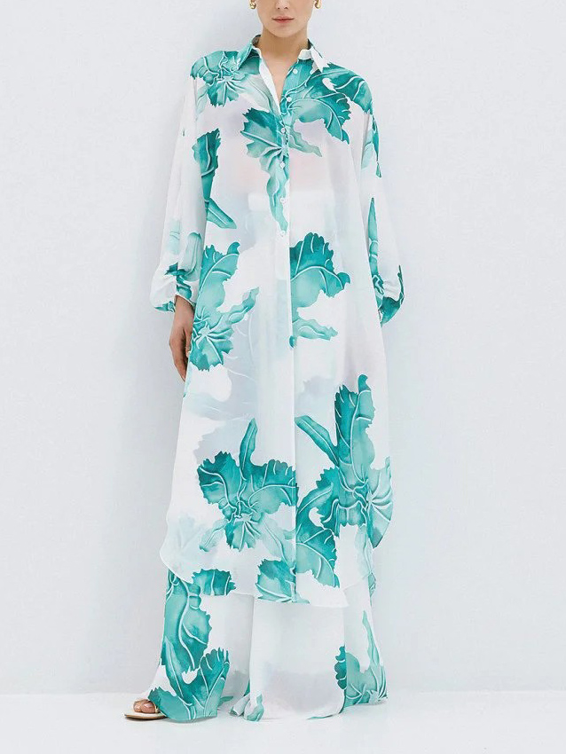 Elegant Gold Floral Print Two Piece Set