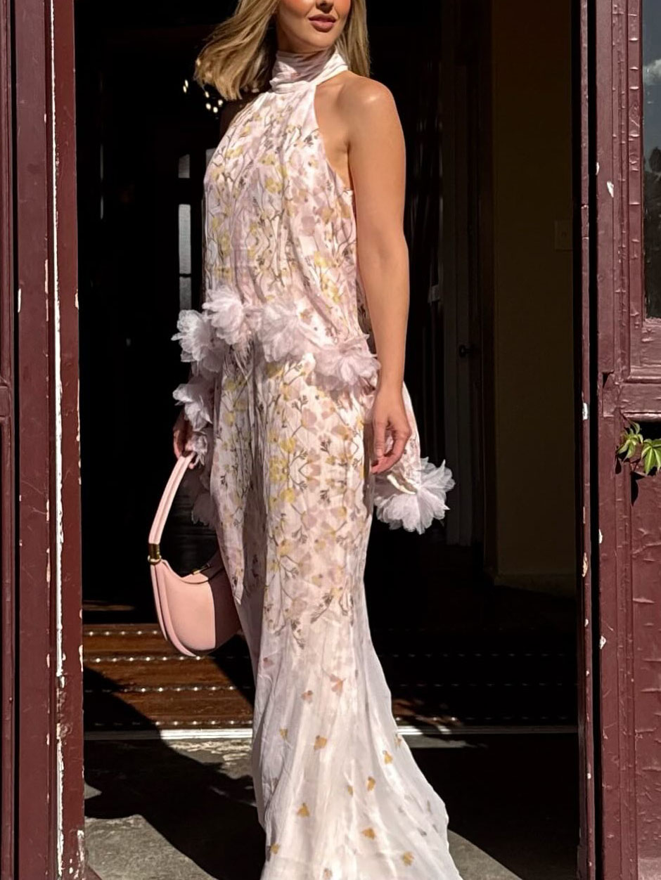 Elegant Floral Print Chiffon Skirt