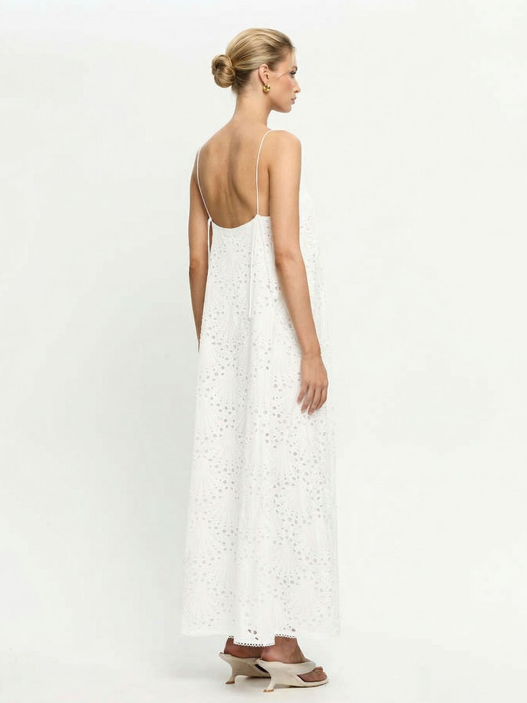 Exquisite Shell Cutout Embroidered Spaghetti Strap Maxi Dress