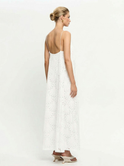 Exquisite Shell Cutout Embroidered Spaghetti Strap Maxi Dress