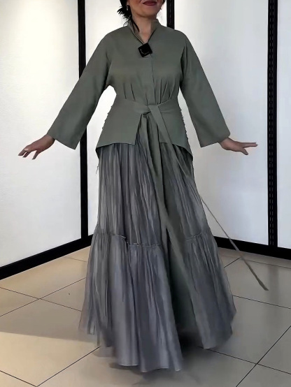 Unique Waist-belted Maxi Dress