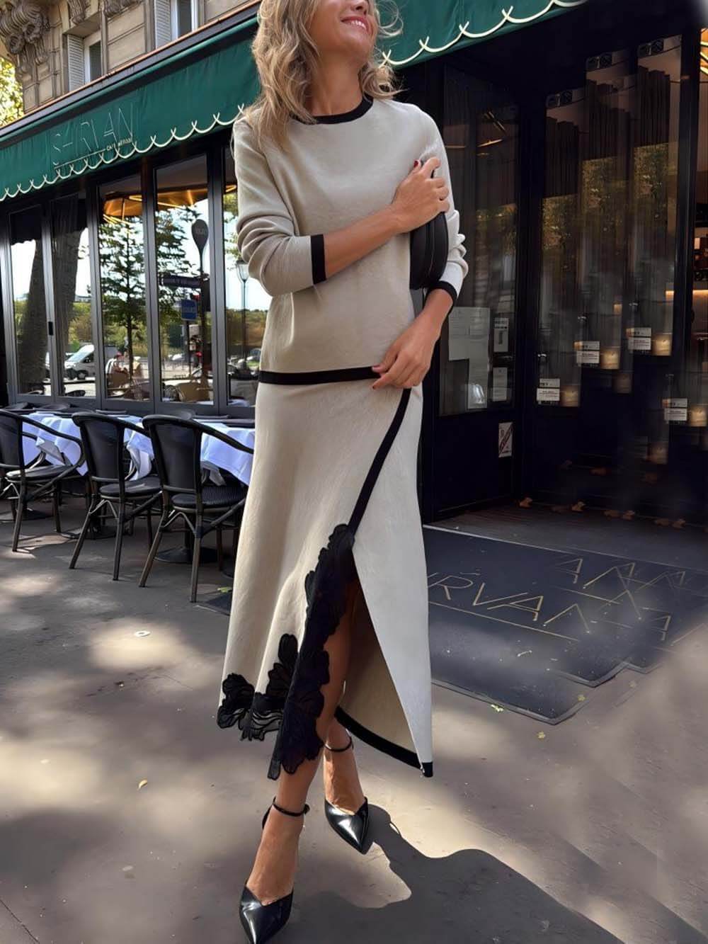 Classic Colorblock Paneled Three-Quarter Sleeves Top