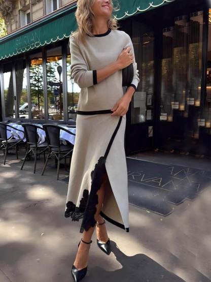 Classic Colorblock Paneled Three-Quarter Sleeves Top