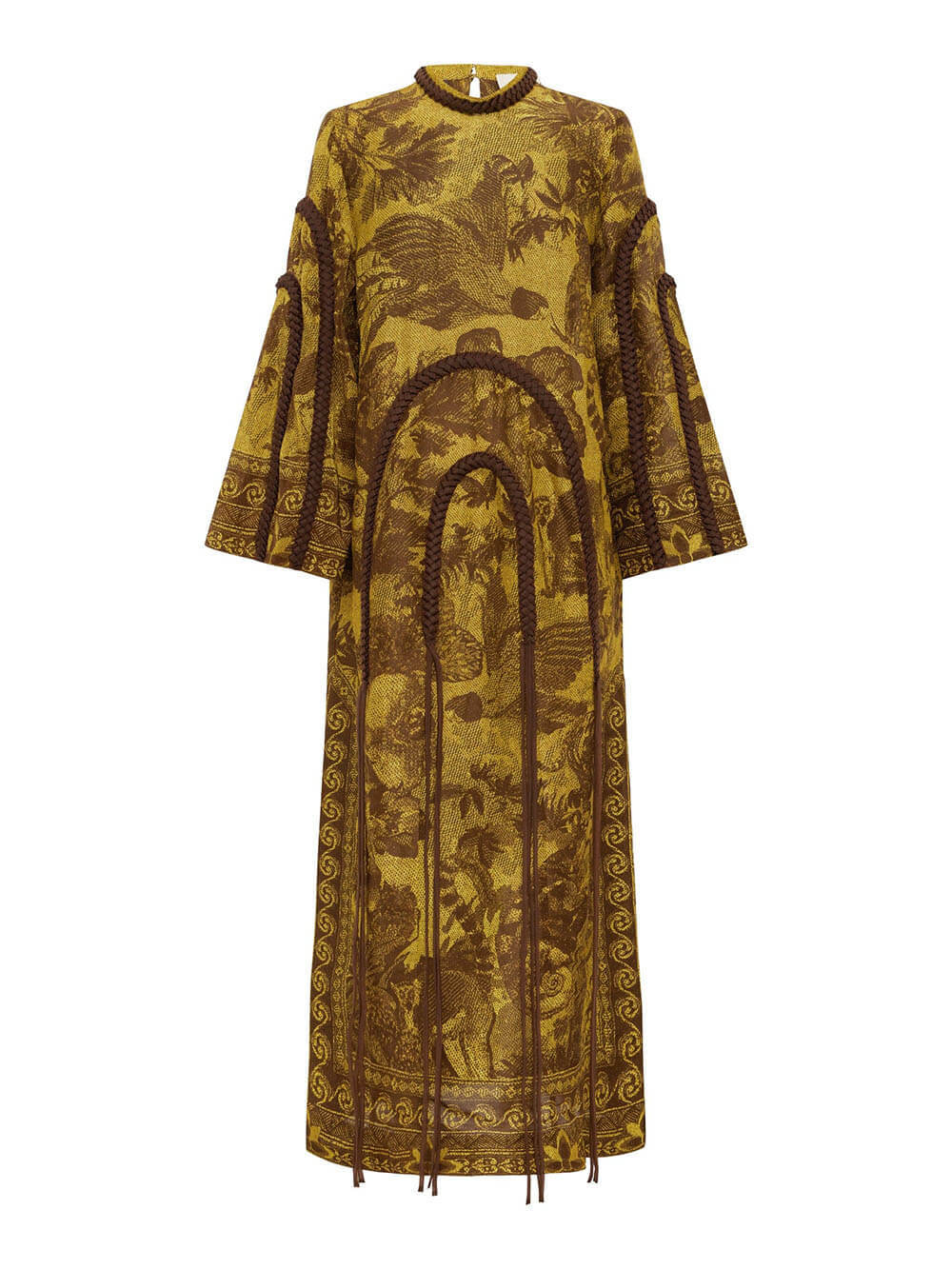 Retro Print Woven Tassel Loose Midi Dress