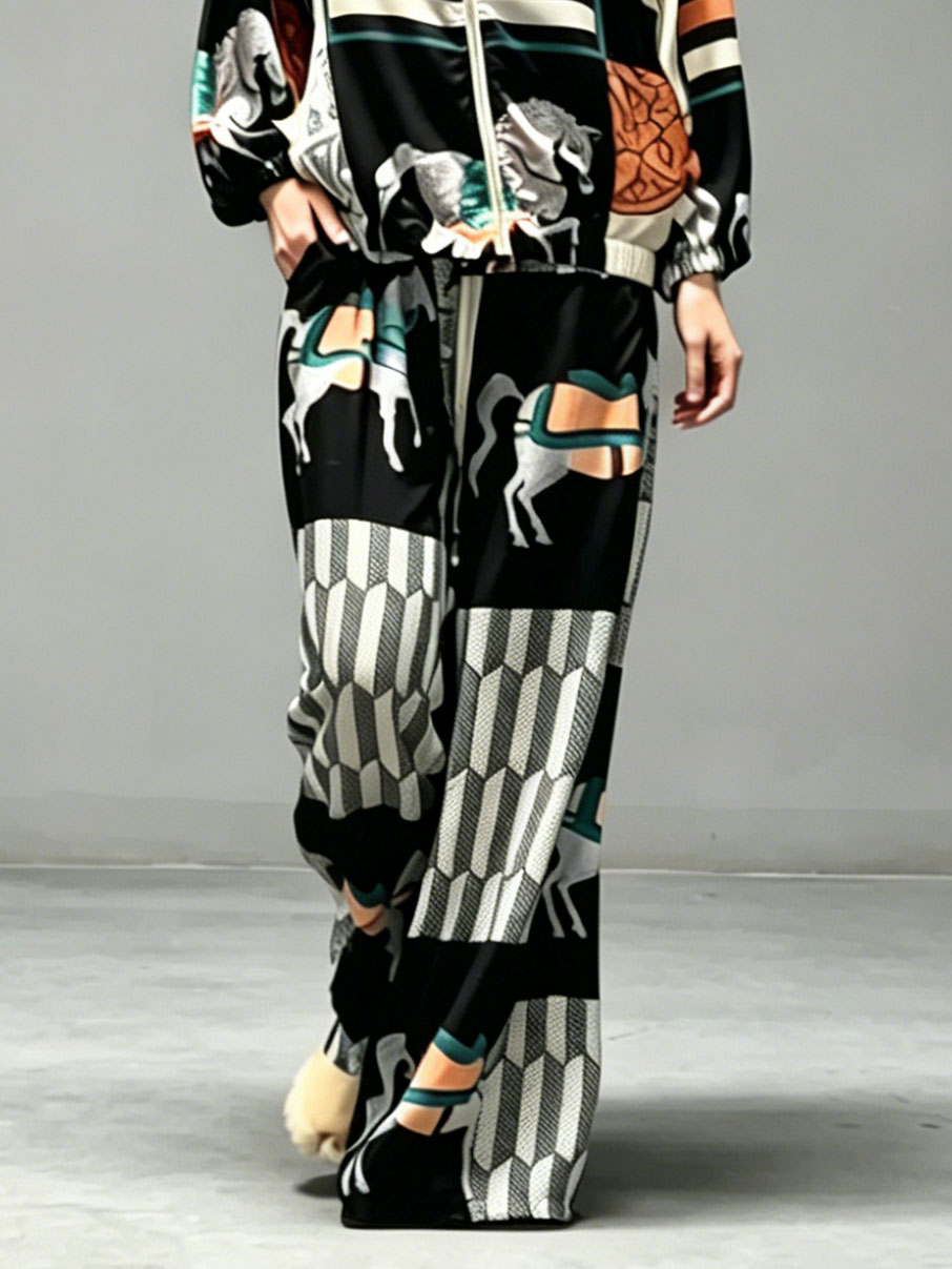 Casual Artistic Print Zip-Up Shirt