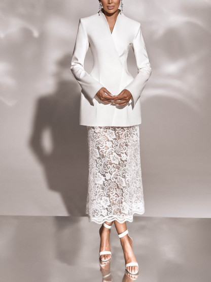 Elegant Lace Elastic Waist Skirt