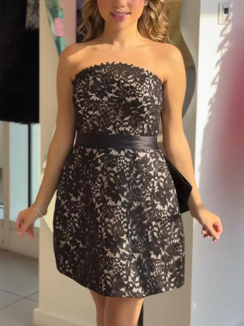 Elegant Strapless Lace Bow Mini Dress