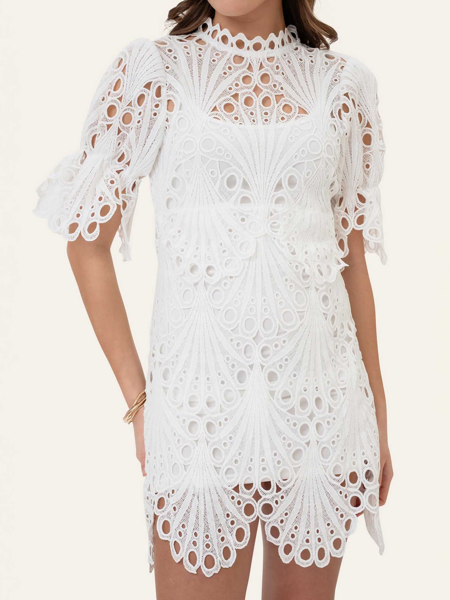 Exquisite Peacock Pattern Openwork Lace Mini Dress