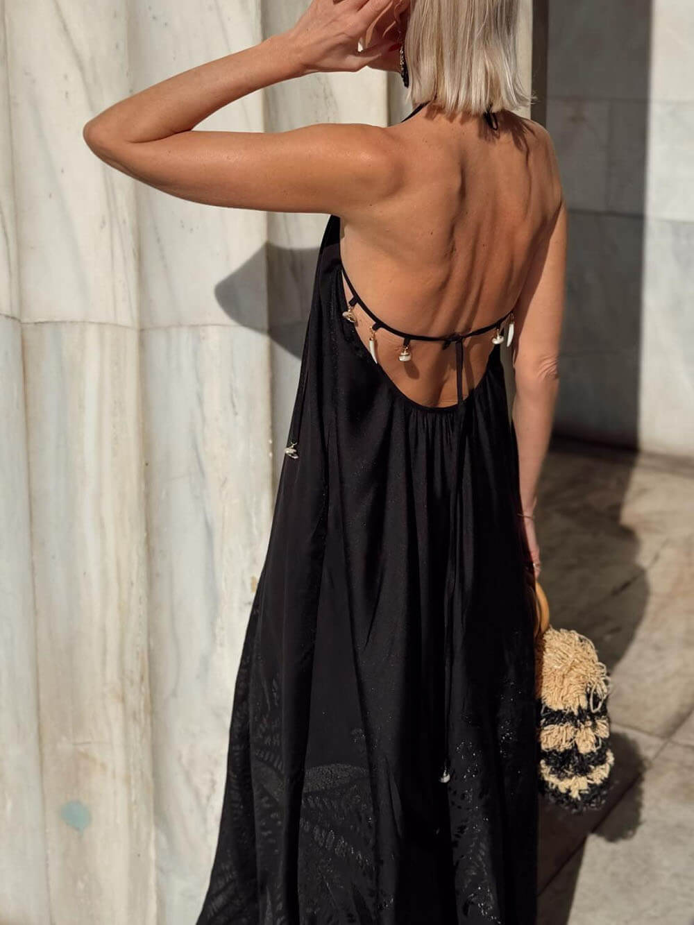 Boho Jacquard Backless Spaghetti Strap Maxi Dress