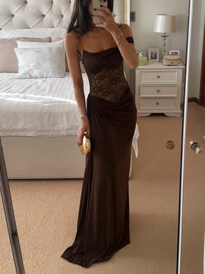 Sexy and Delicate Off-the-Shoulder Lace Panel Maxi Dress