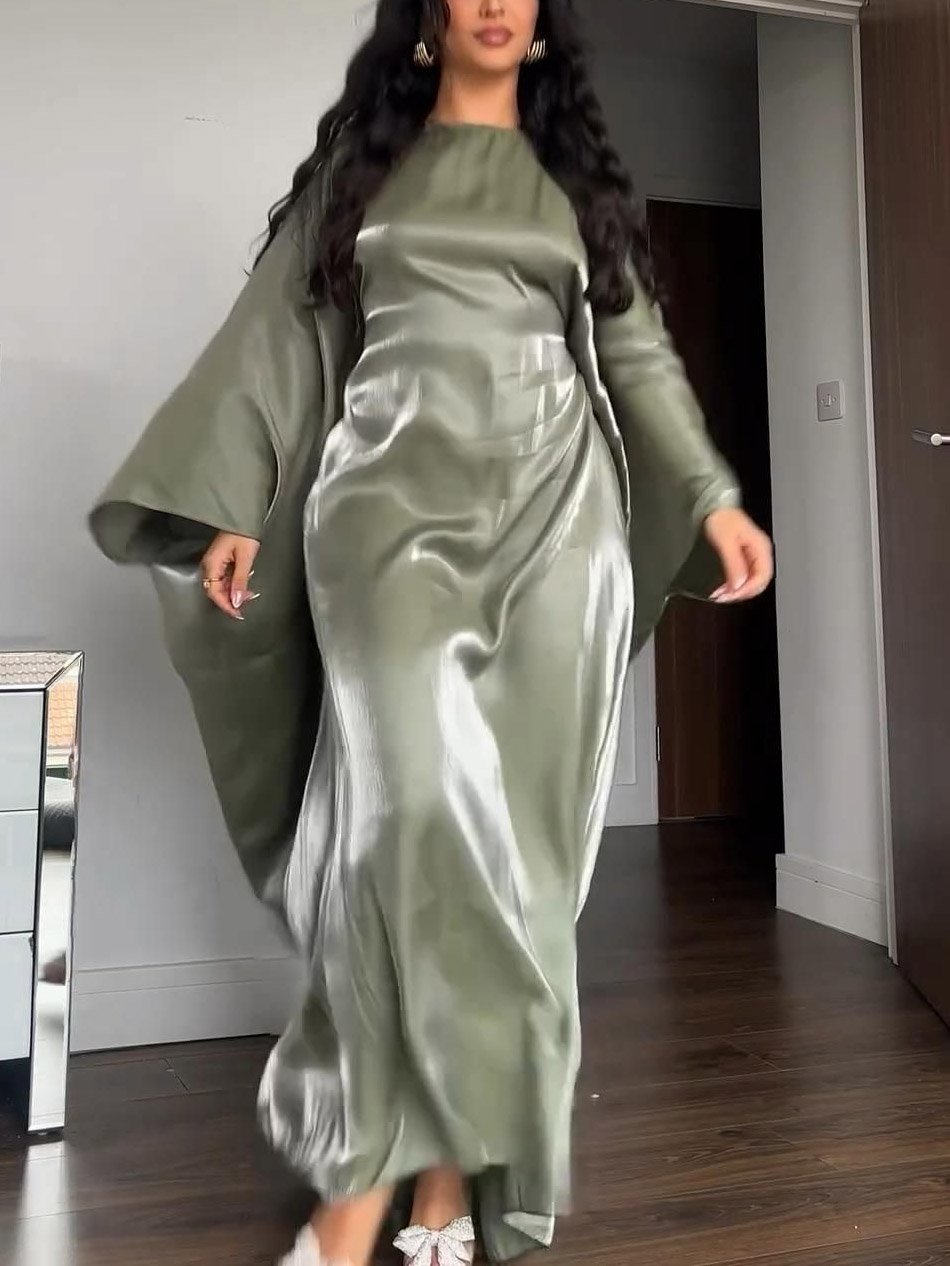 Elegant Shimmering Satin Kaftan Maxi Dress