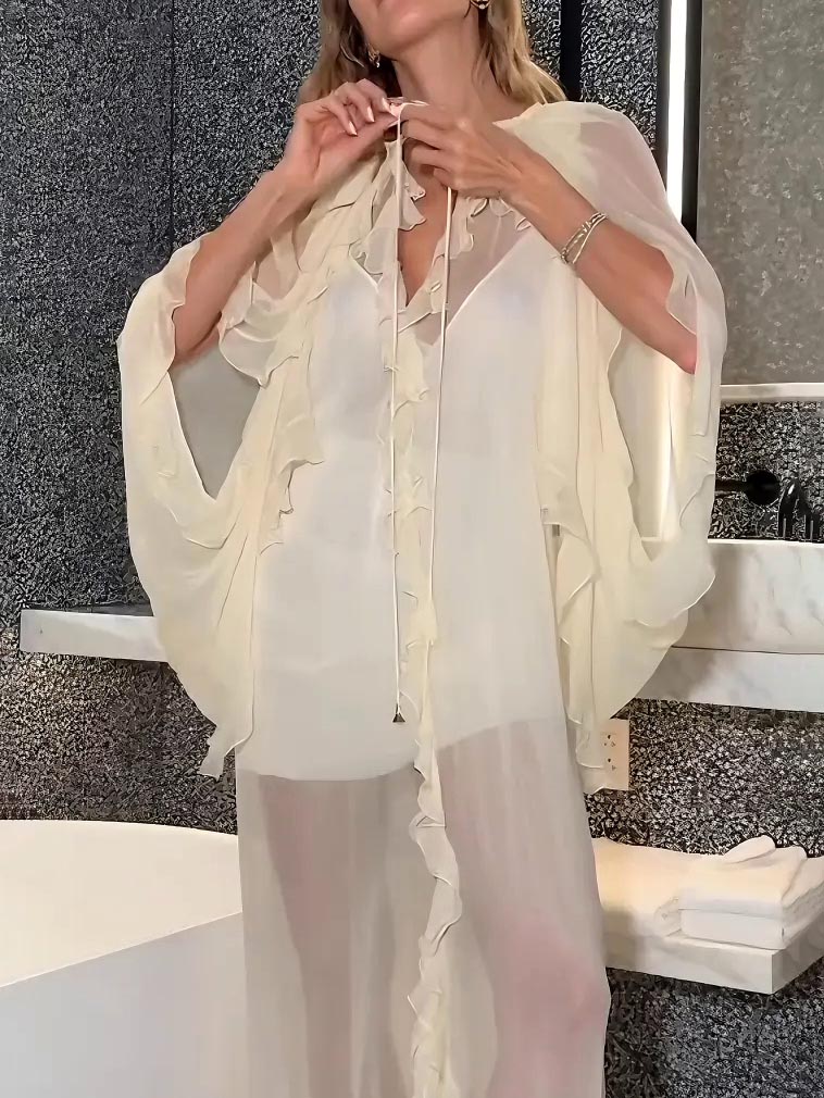 Elegant Ruffled Chiffon Flowy Maxi Dress