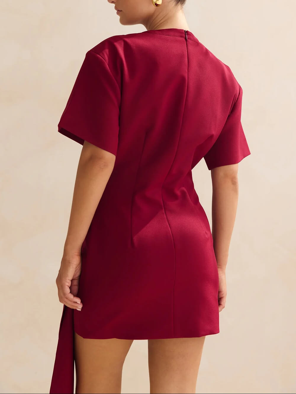 Classic Modern Gold Ring Detail Draped Mini Dress