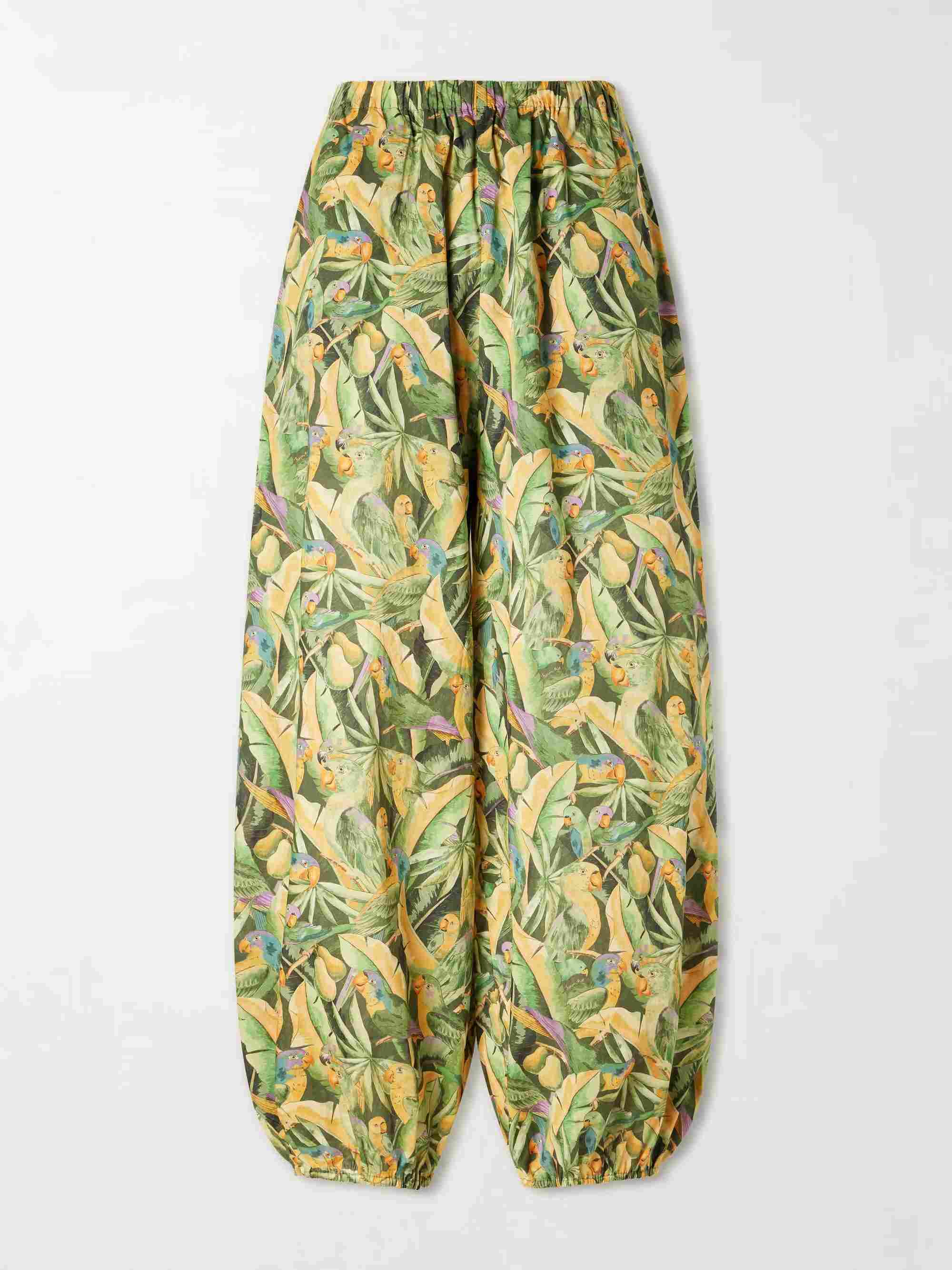 Exquisite Tropical Parrot Print Ruffle Top & Lantern Pants Two-Piece Set