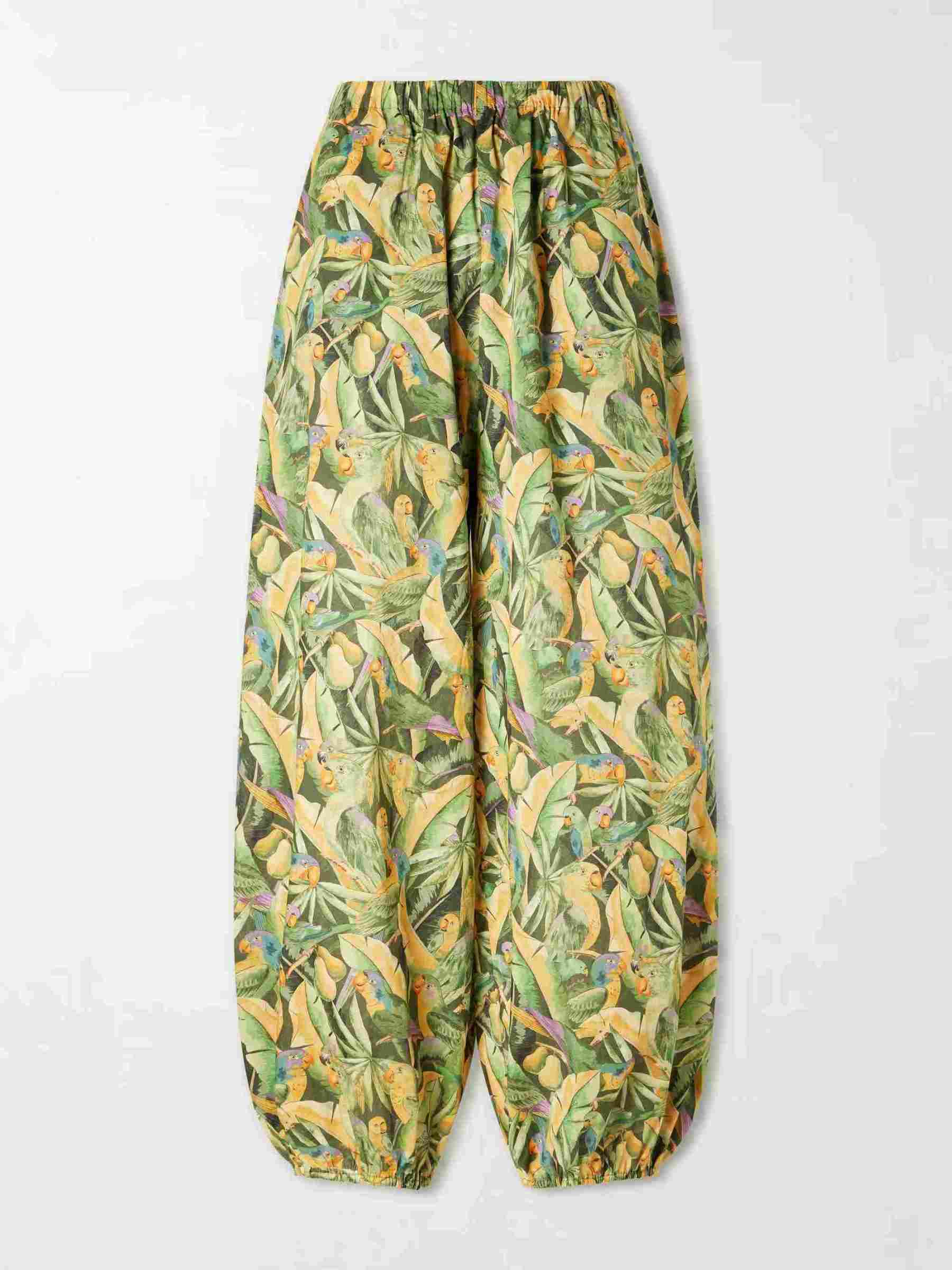Exquisite Tropical Parrot Print Ruffle Top & Lantern Pants Two-Piece Set