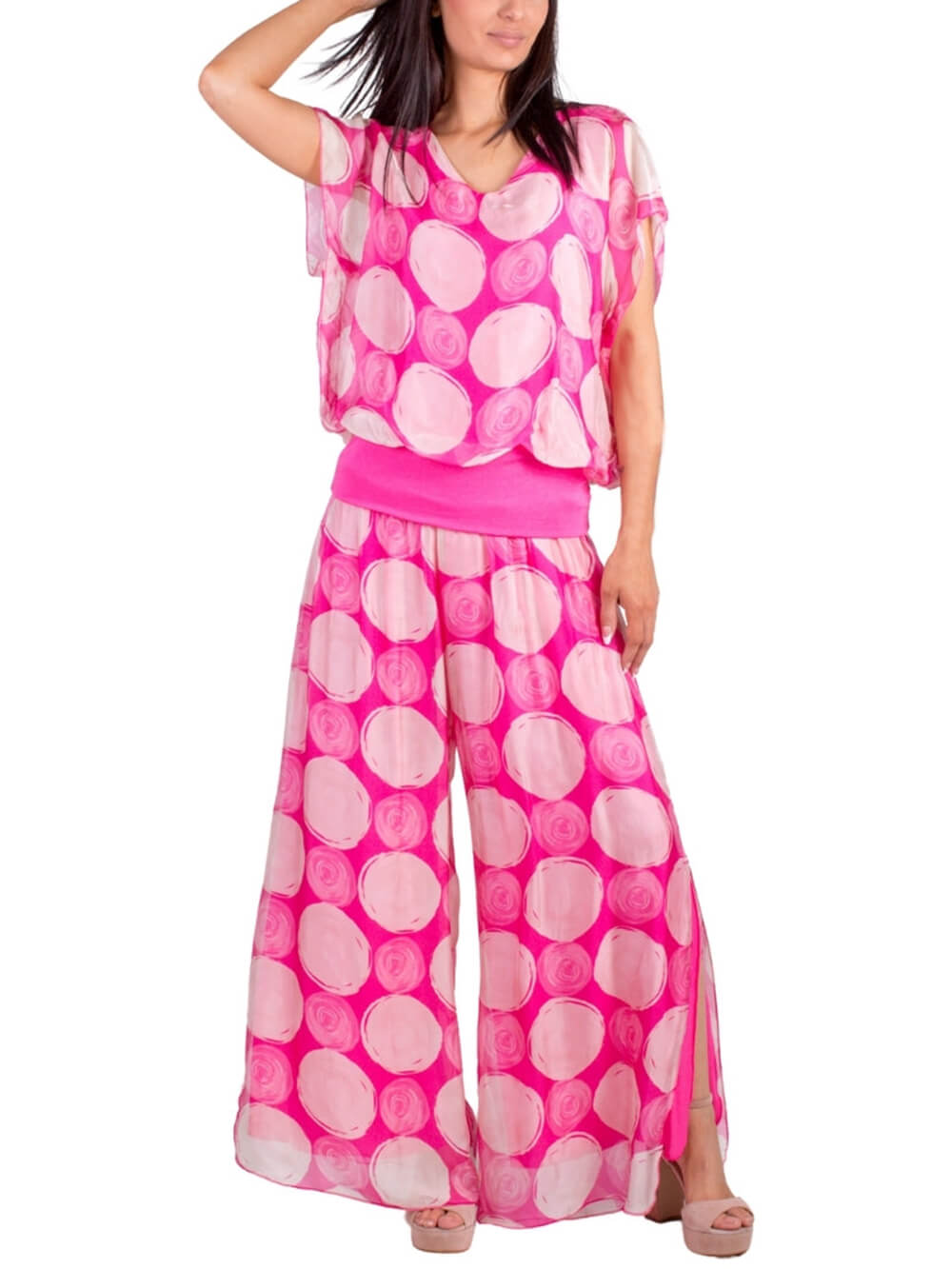 Bohemian Ruffle Sleeve Swirl Dot Print Top