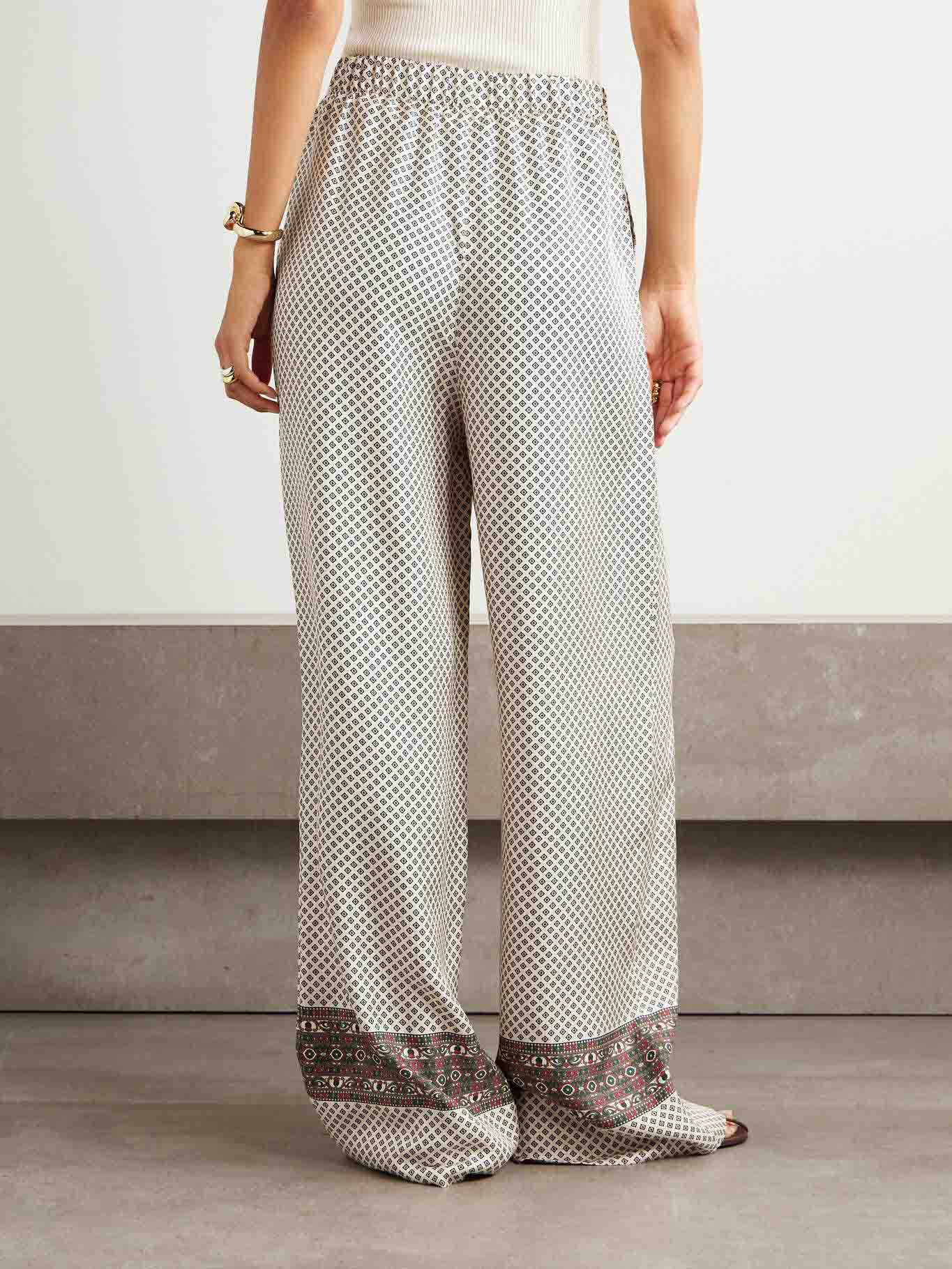 Retro Geometric Print Satin Wide-leg Pants