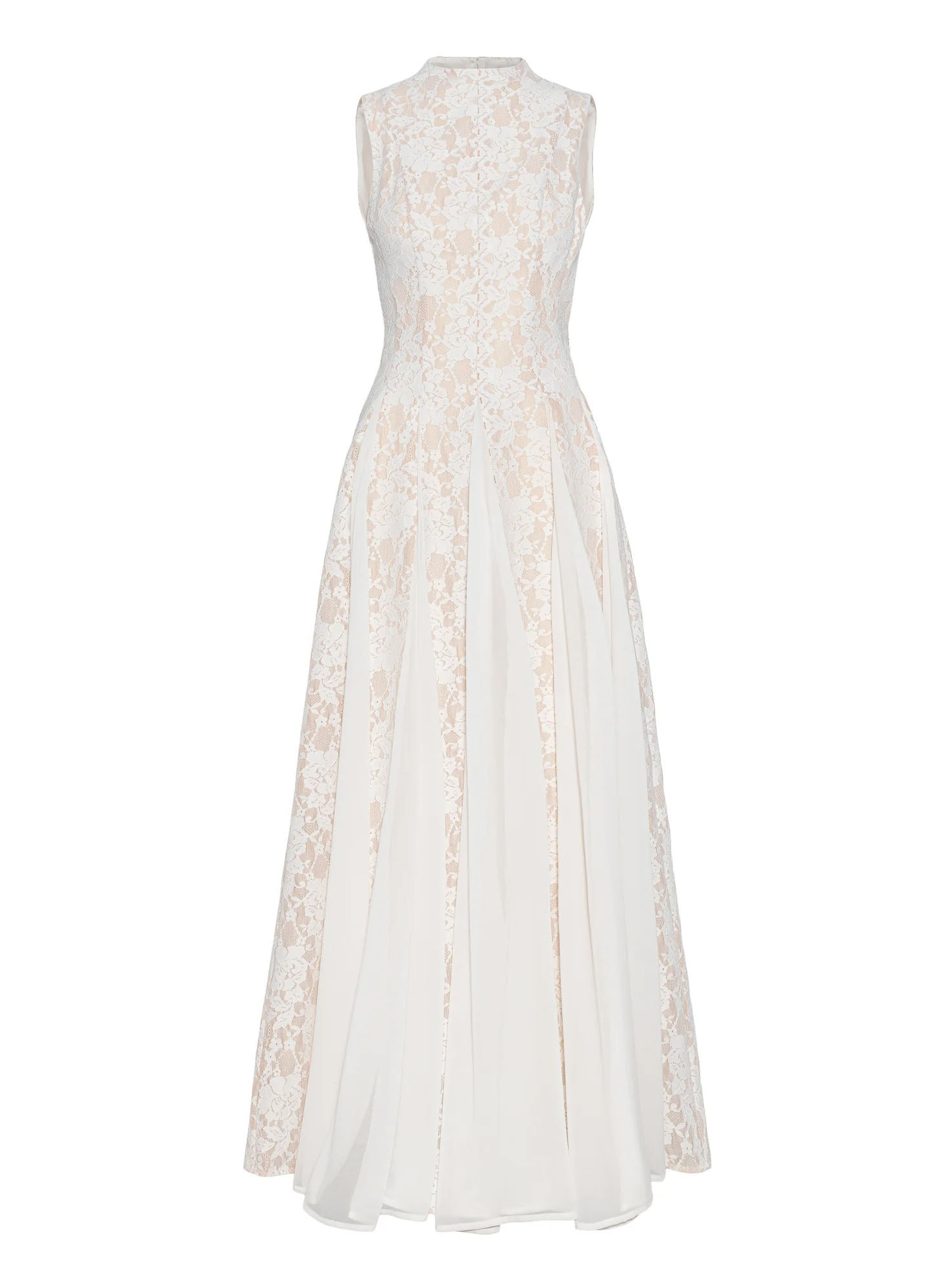 Elegant High Neck Lace Panel Maxi Dress