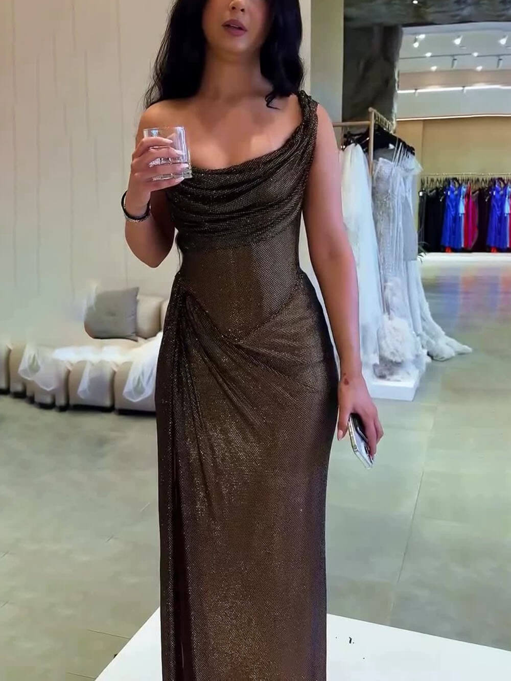 Elegant Sequin Slit Party Maxi Dress