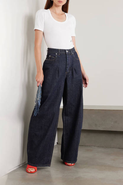 Unique High-Waisted Pleated Straight Leg Jeans