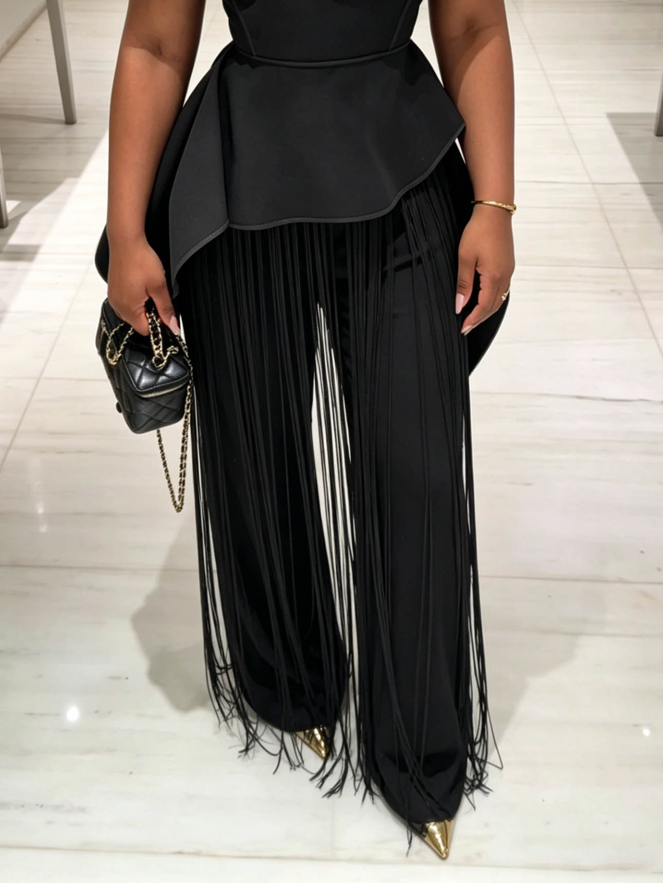 Asymmetrical Fringe Top And Pants Two-Piece Set