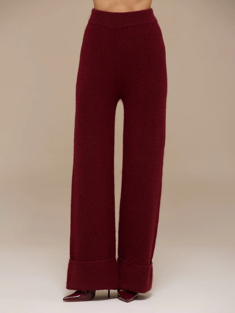 Elegant Flared Sleeve Knit Top And Pants Two-piece Set