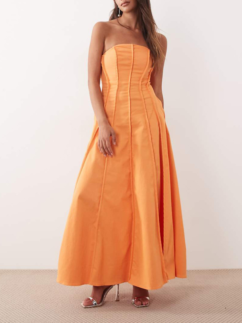 Elegant Strapless Corset A-Line Maxi Dress