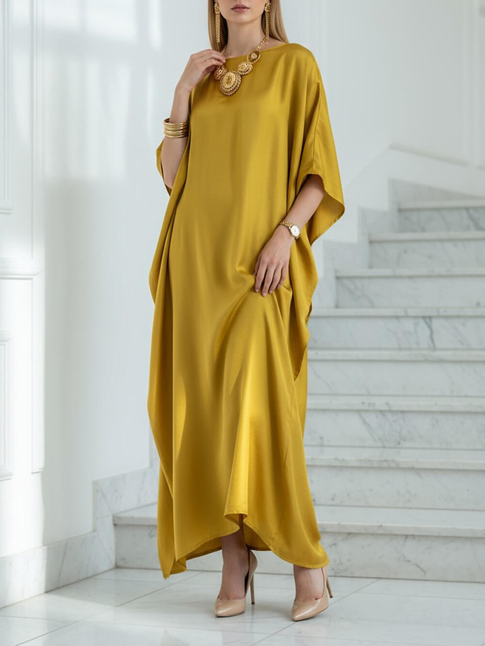 Bohemian Satin Kimono Maxi Dress