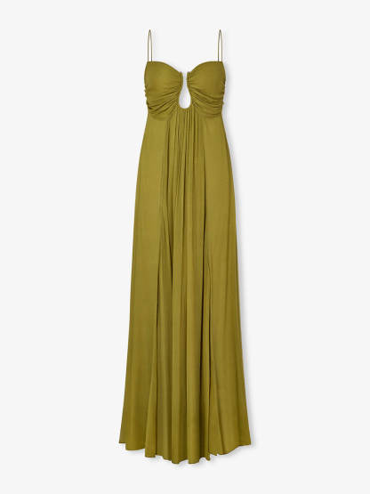 Elegant Metal Hollow Design Back Smocked A-line Slip Maxi Dress