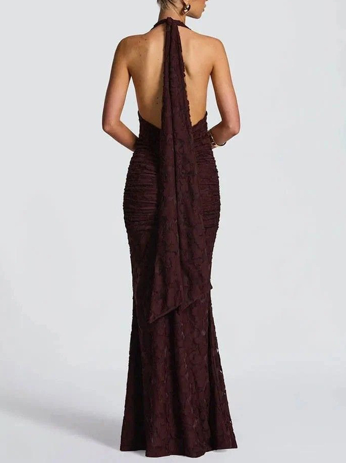 Elegant Floral Lace Deep V-neck Maxi Dress