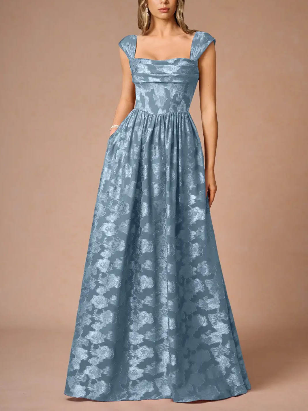 Elegant Drape Neck Floral A-Line Maxi Dress