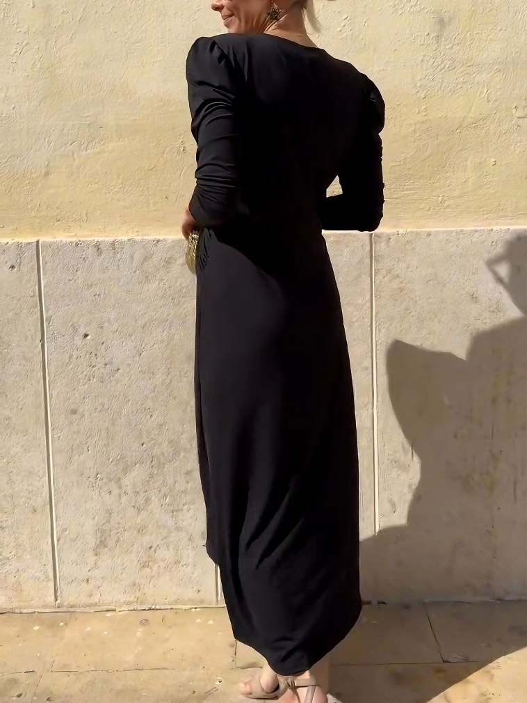 Elegant V-neck Twist Slit Maxi Dress