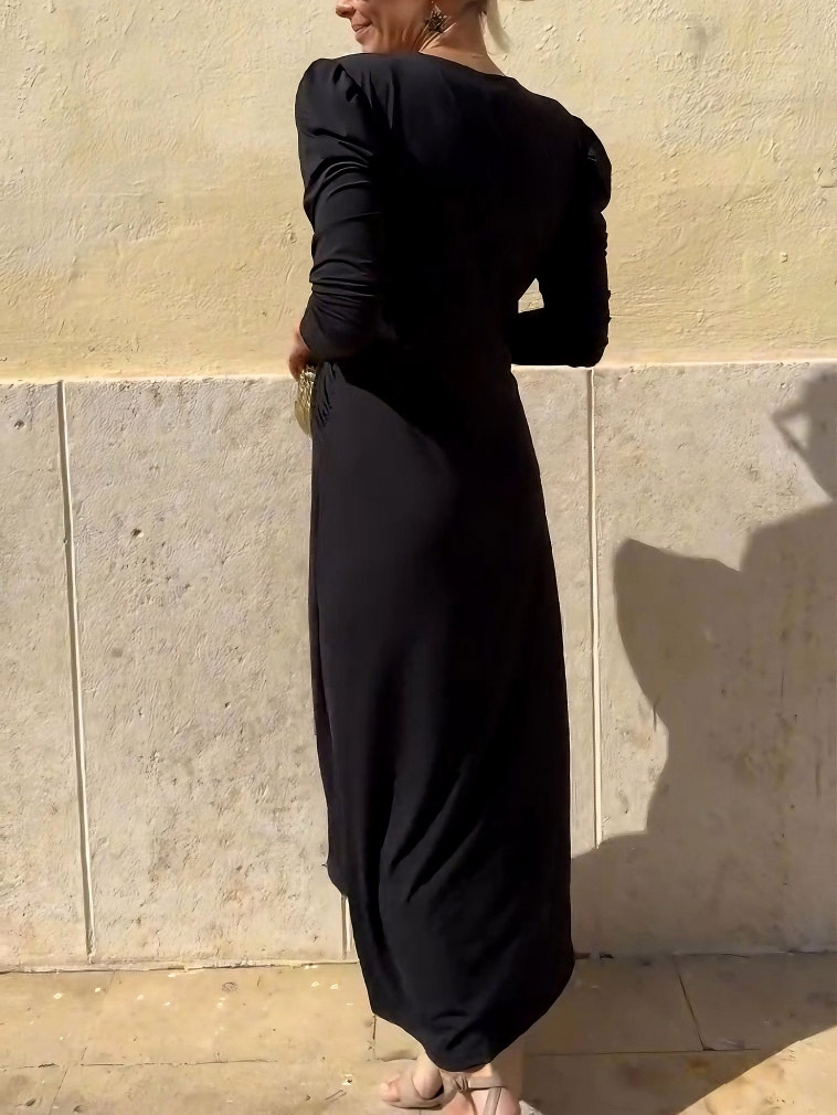 Elegant V-neck Twist Slit Maxi Dress