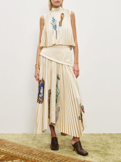 Retro Printed Ruched Tank Top