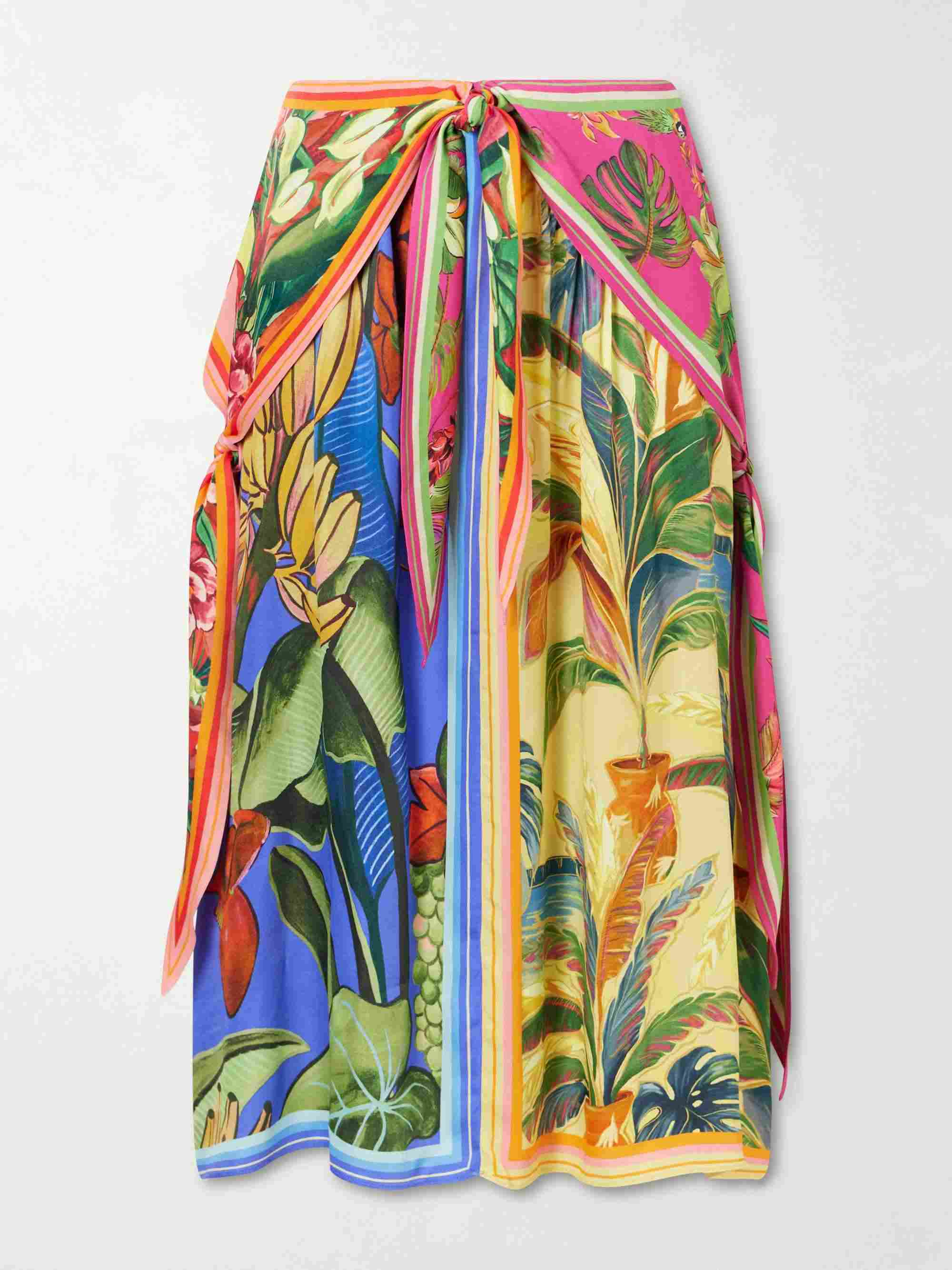Tropical Print Halter Top & Draped Midi Skirt Two-Piece Set