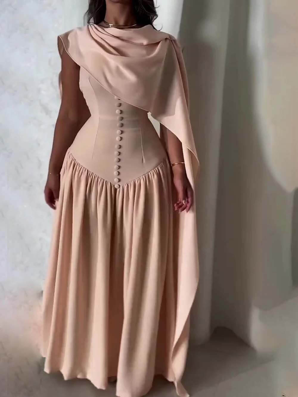 Exquisite Unique Cape-style Corset-bodice Maxi Dress