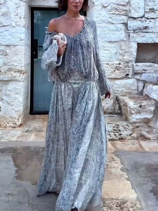 Exquisite Puff Sleeve Floral Print Maxi Dress