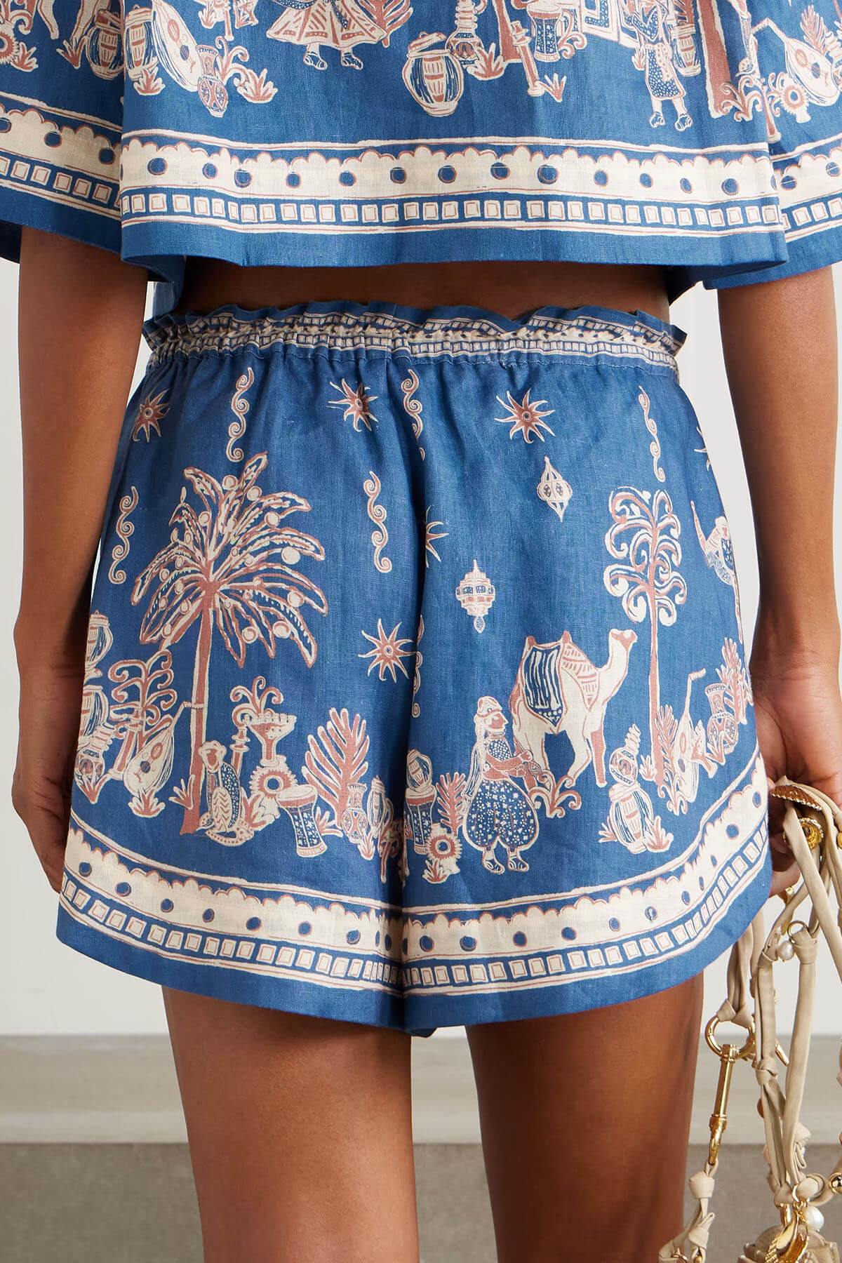 Unique Floral Print Linen Short-Sleeve Shirt and Shorts Set