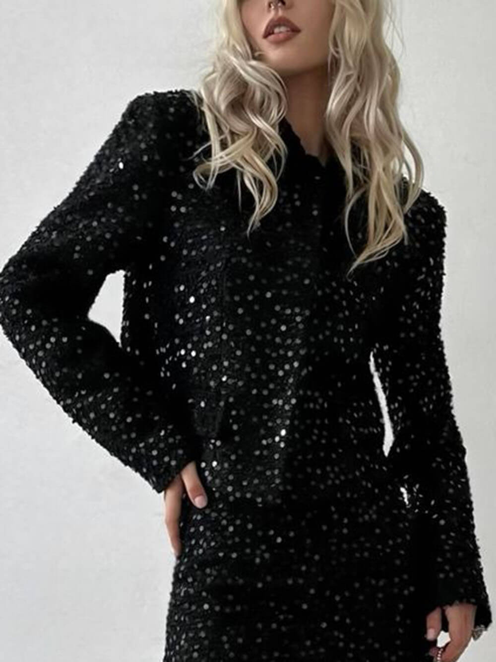Retro Sequin Circle Cropped Jacket