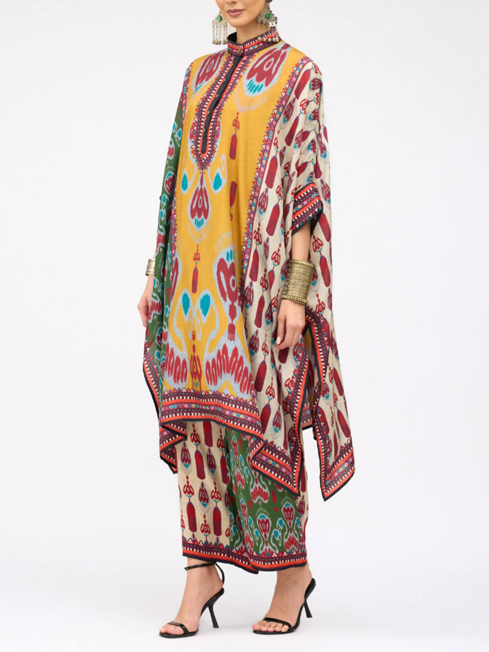 Retro Casual Patchwork Floral Print Loose Midi Shirt