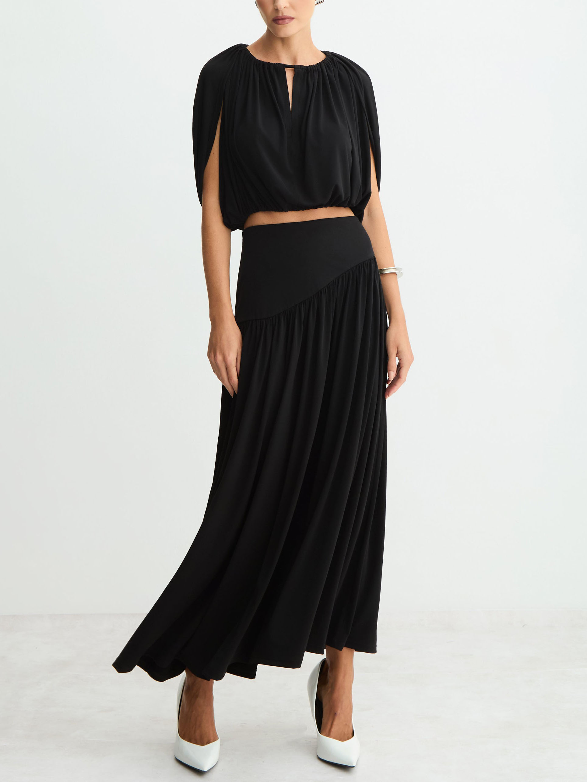 Sexy Ruched Crop Top & Flowy Maxi Skirt Set